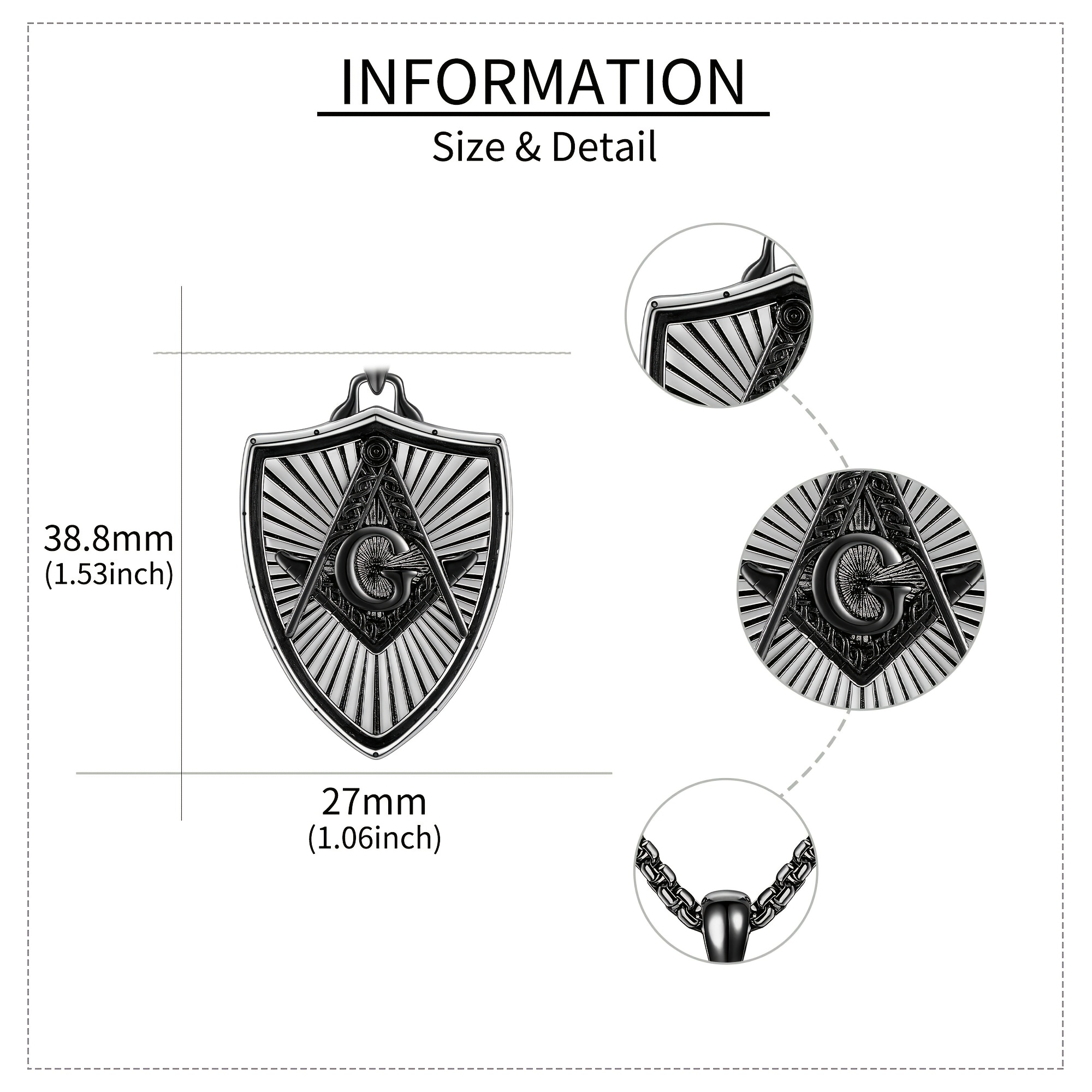 Men's 925 Sterling Silver Black Pendant Necklace
